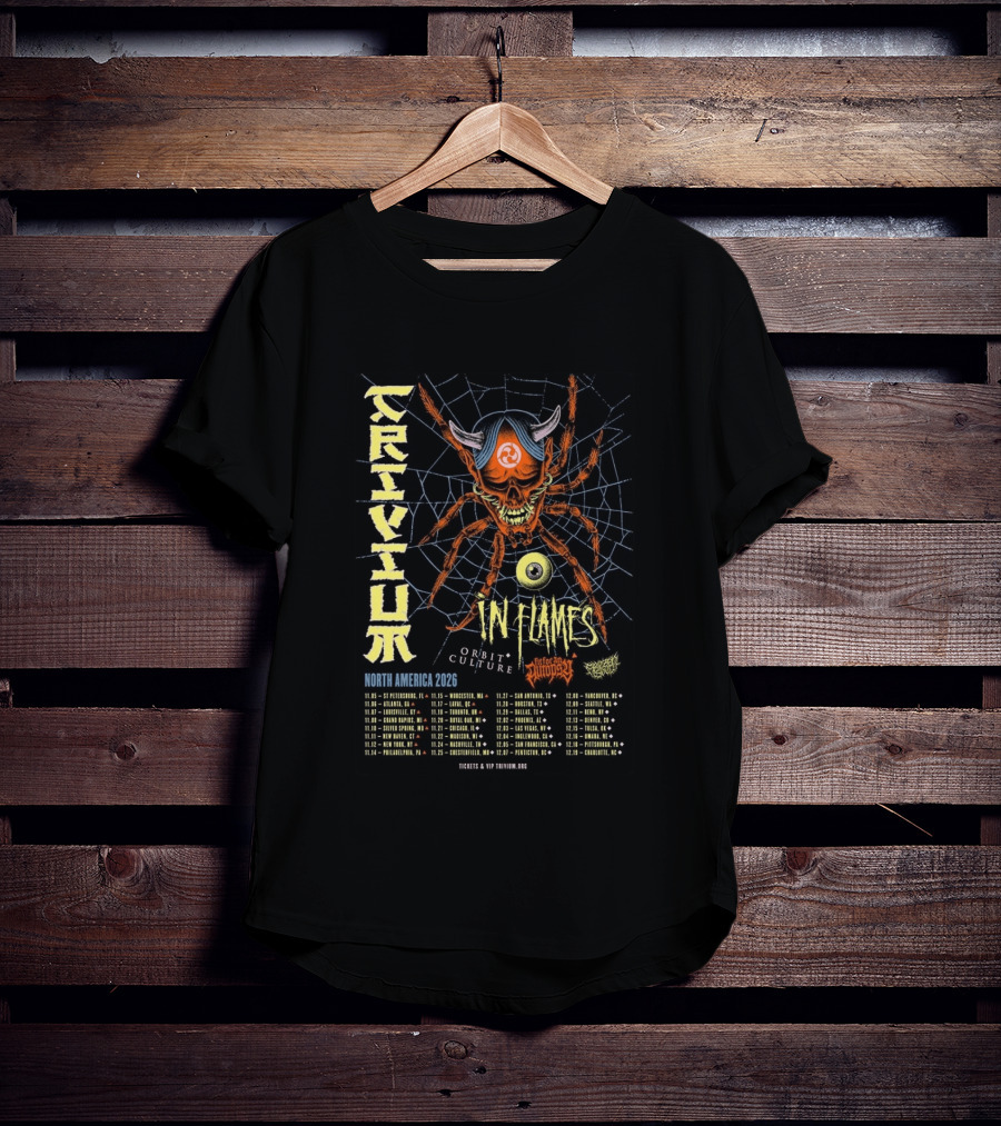Trivium In Flames Orbit Culture North America 2026 Tour Dates And Cities With Spider T-Shirt