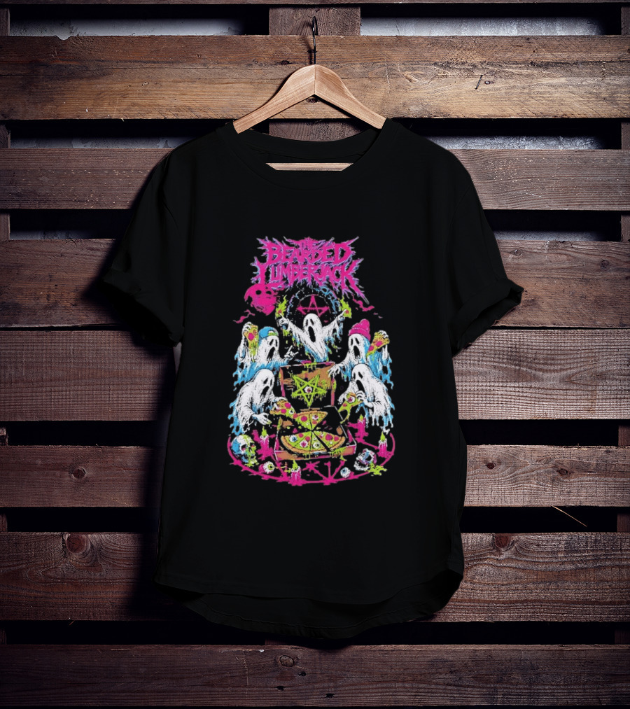 The Bearded Lumberjack Ghosts Enjoying Pizza With Pentagram T-Shirt