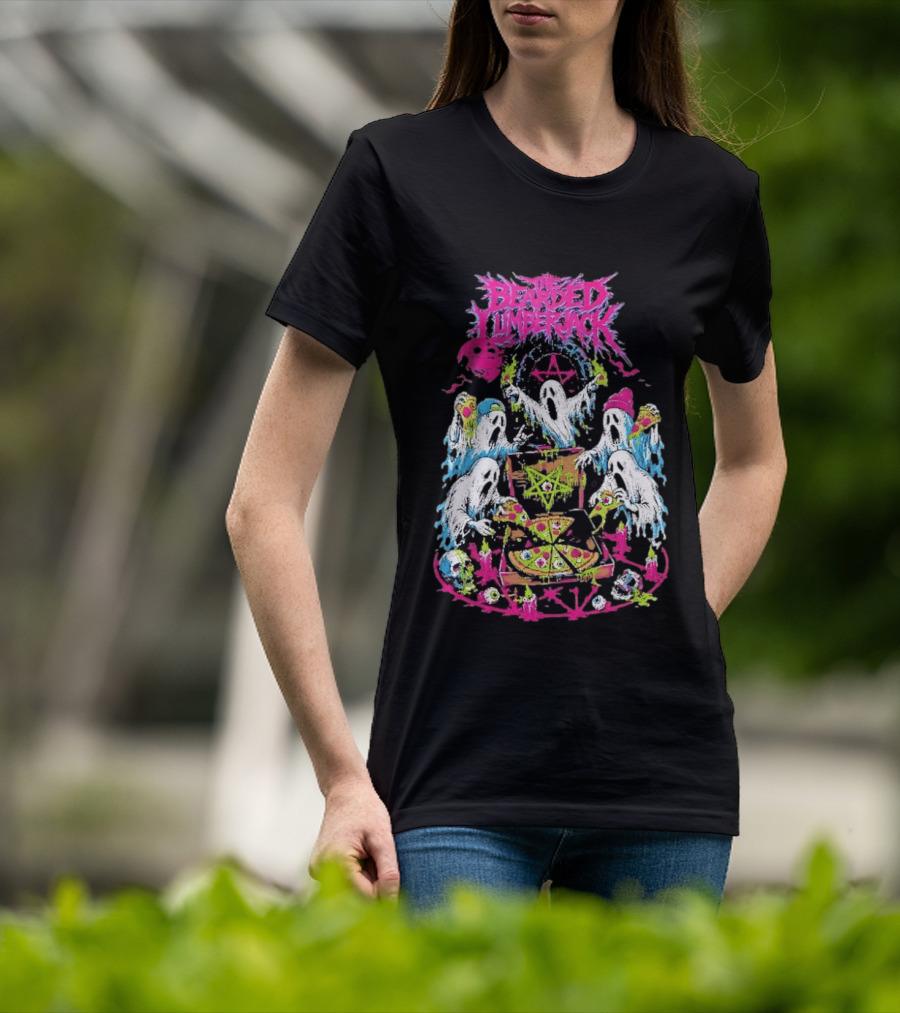 The Bearded Lumberjack Ghosts Enjoying Pizza With Pentagram T-Shirt