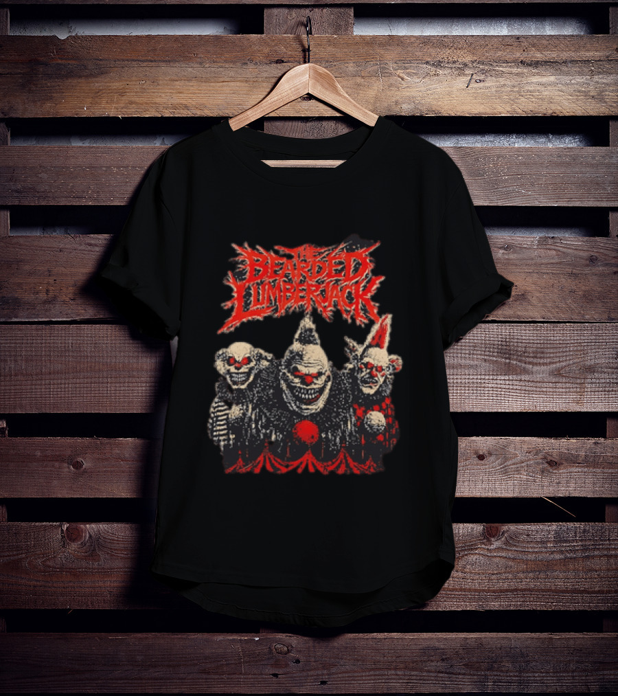 The Bearded Lumberjack Three Killer Clowns Horror Grinning Faces T-Shirt