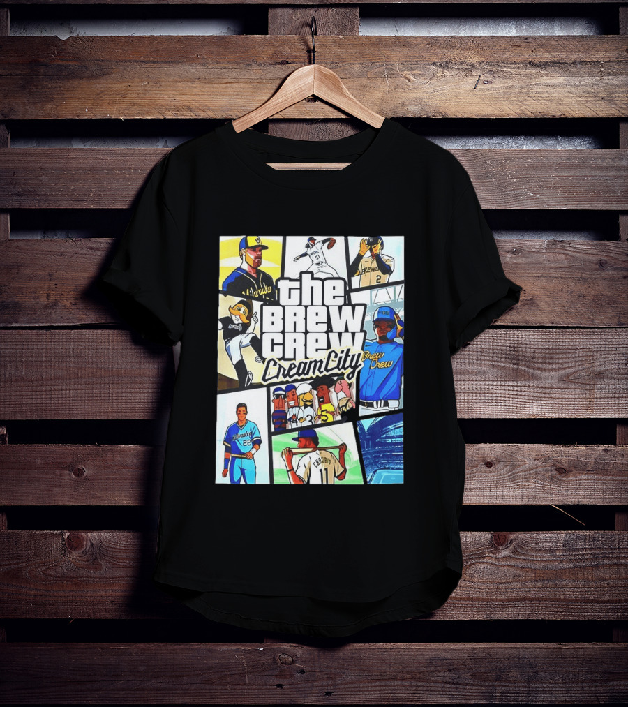The Brew Crew Cream City Milwaukee Brewers Baseball Players Montage T-Shirt