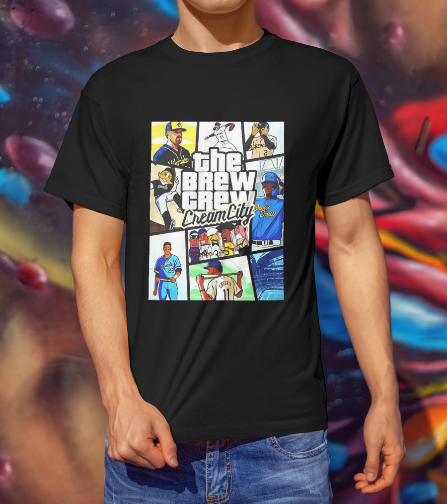 The Brew Crew Cream City Milwaukee Brewers Baseball Players Montage T-Shirt