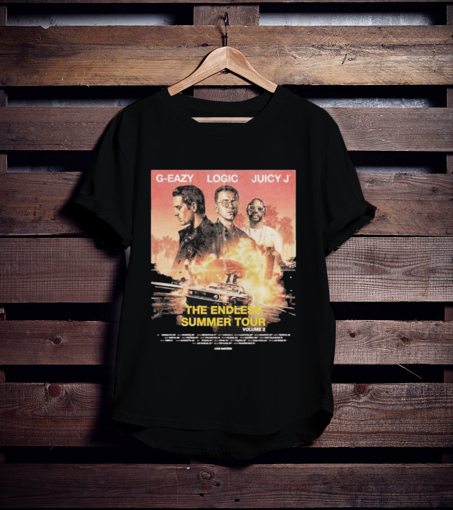 G Eazy Logic Juicy J The Endless Summer Tour Volume 2 2026 Retro Car Palm Trees T-Shirt