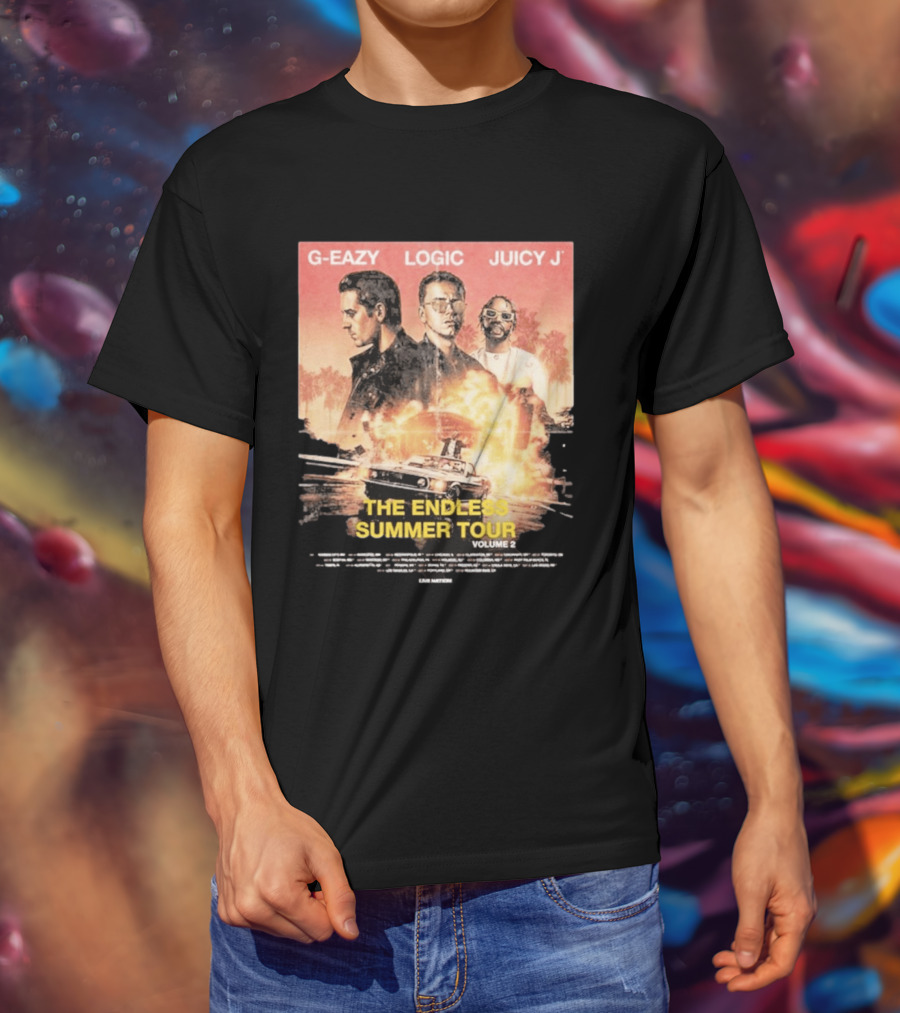 G Eazy Logic Juicy J The Endless Summer Tour Volume 2 2026 Retro Car Palm Trees T-Shirt