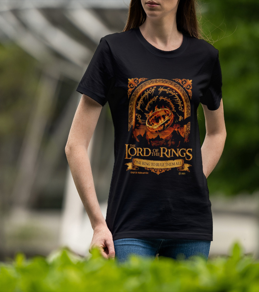 The Lord Of The Rings One Ring To Rule Them All Iconic Inscription And Flaming Ring T-Shirt