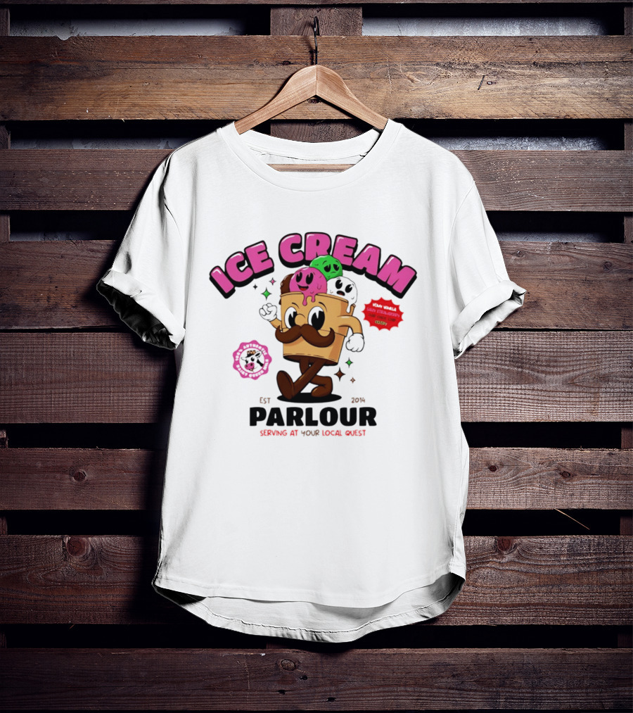 Ice Cream Parlour Est 2014 Serving At Your Local Quest Cartoon Characters Fun Scoop Club T-Shirt