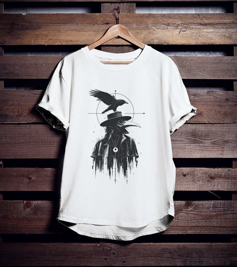 Plague Doctor With Raven Gothic Minimalist Short Sleeve T-Shirt