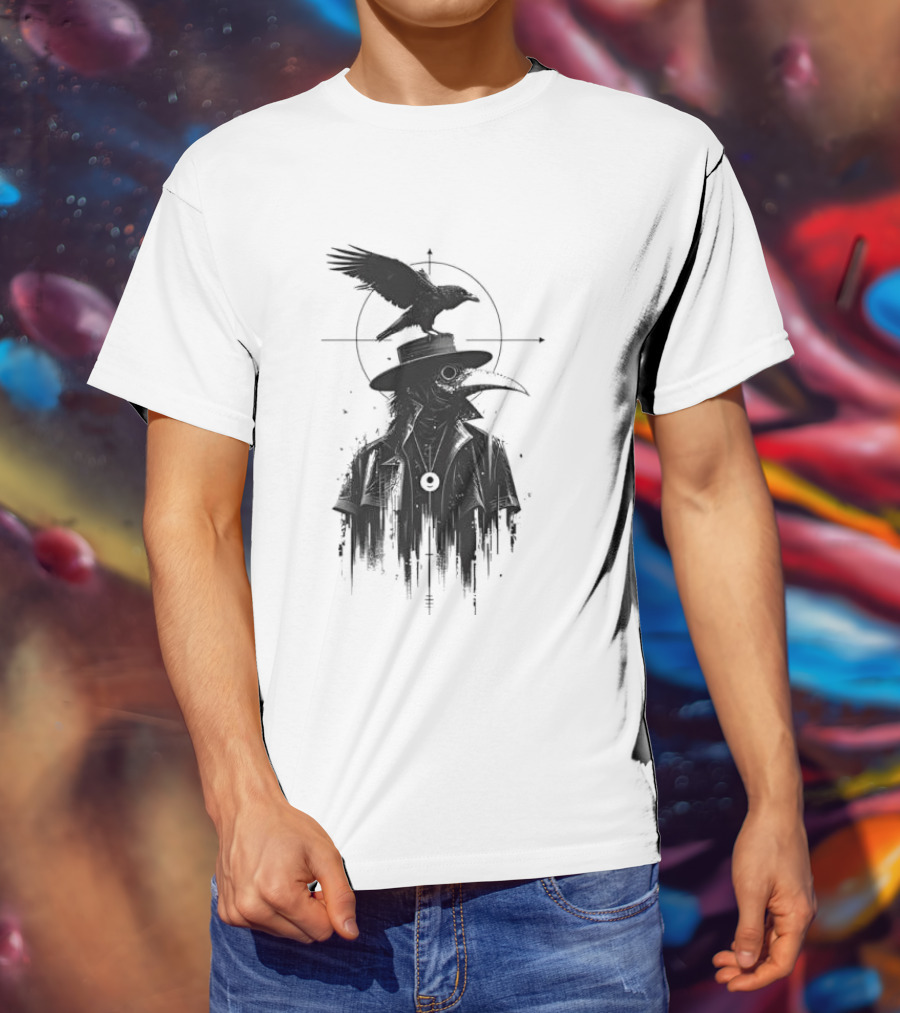 Plague Doctor With Raven Gothic Minimalist Short Sleeve T-Shirt