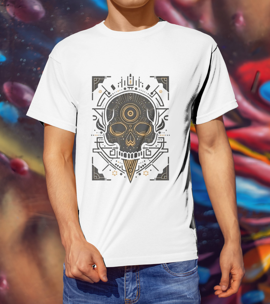 Sacred Geometry Skull Minimalist Golden Ornamental T-Shirt