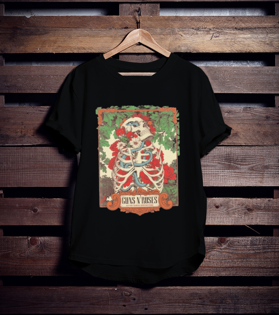 Guns N Roses Raleigh North Carolina 2026 Event Carter Finley Stadium July 23 Skeleton Roses T-Shirt