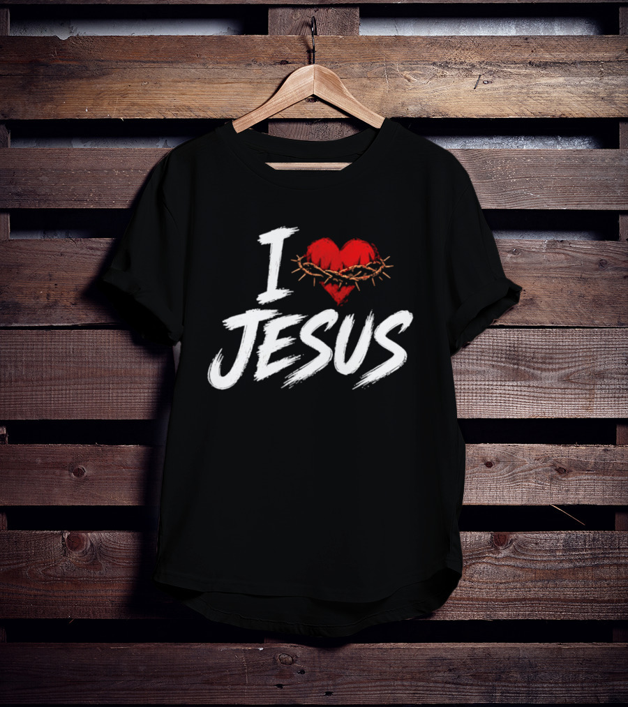 I Love Jesus Heart Crown Of Thorns Christian T-Shirt