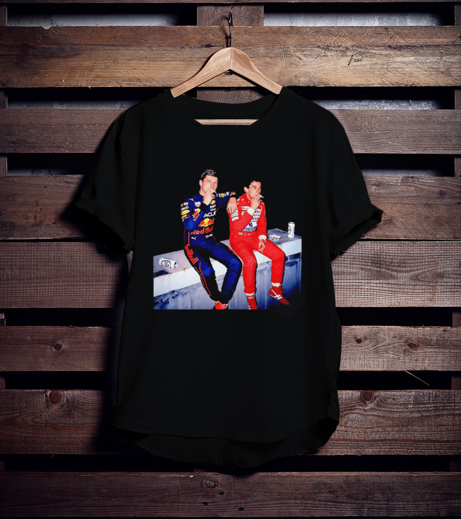 Max Verstappen Red Bull Racing And Ayrton Senna Honda Marlboro F1 Legends Smoking Together T-Shirt