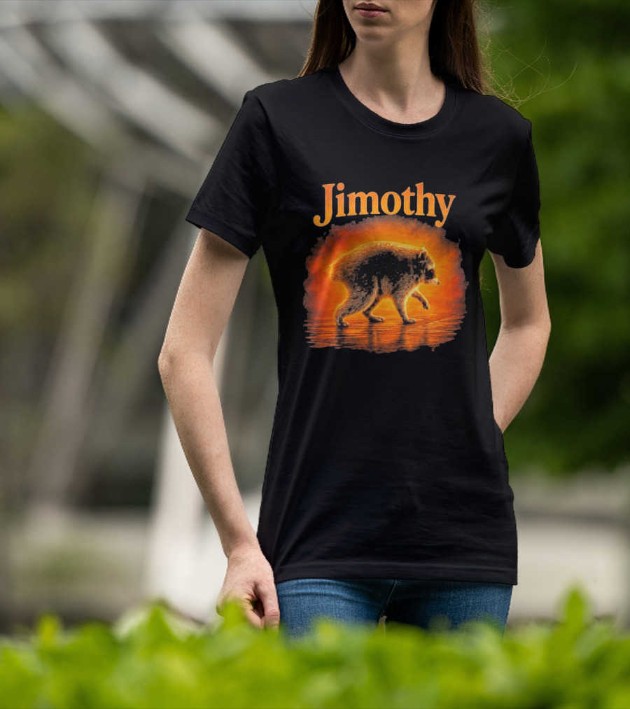 Jimothy Raccoon Silhouette Glowing Sunset Nature Scene T-Shirt