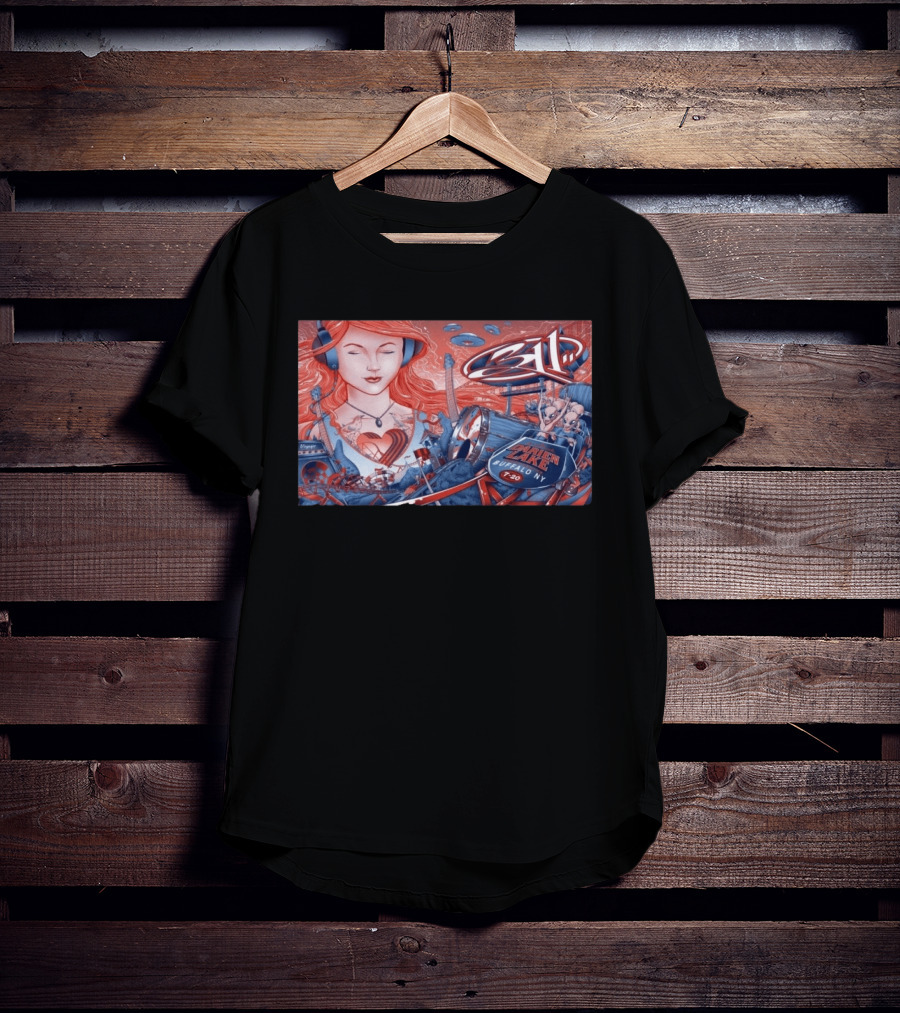 311 Darien Lake 7 20 Buffalo NY Art With Drum And Redhead Listening T-Shirt