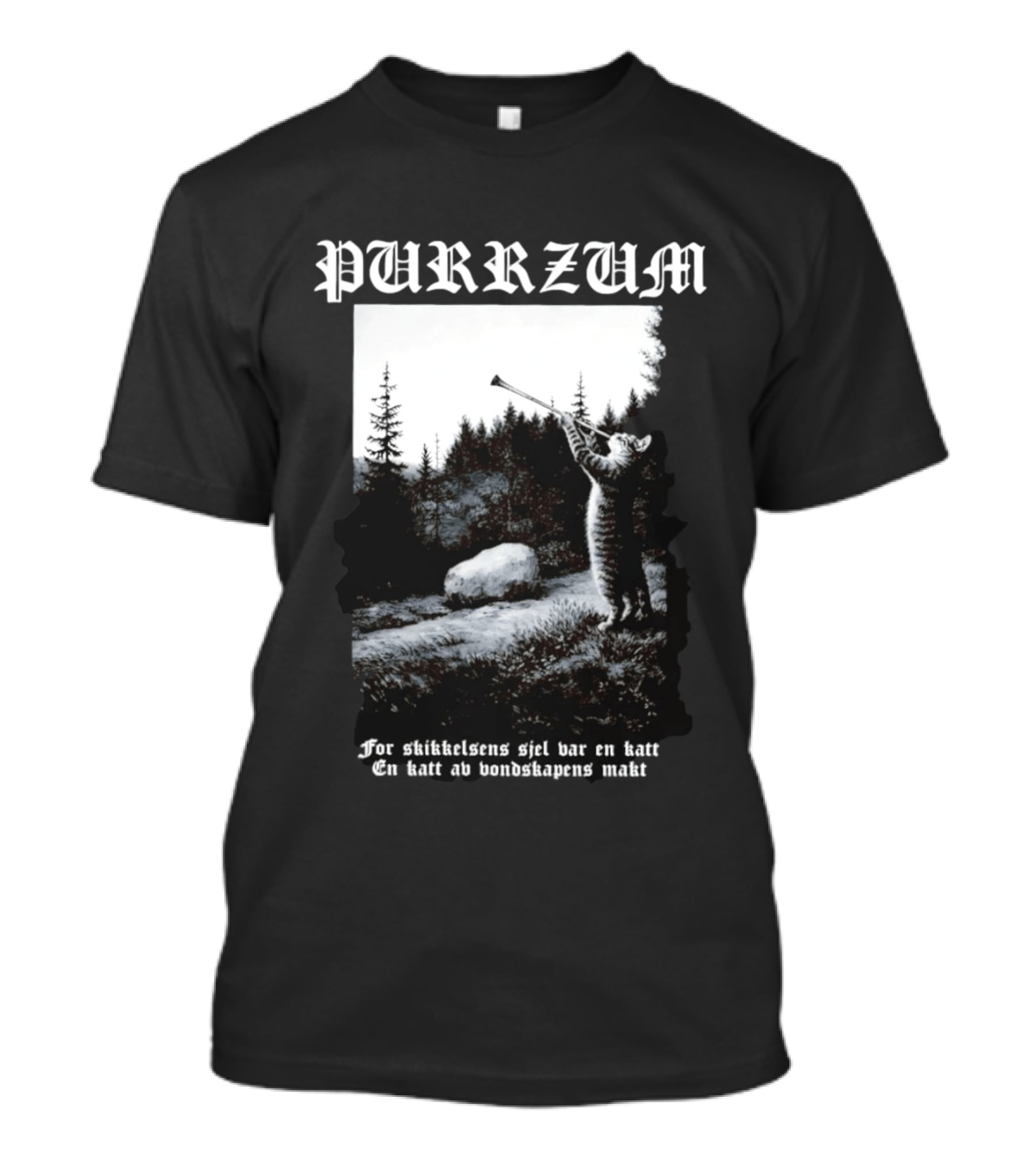 Purrzum Cat Black Metal Burzum For Skikkelsens Sjel Var En Katt En Katt Av Ondskapens Makt T-Shirt