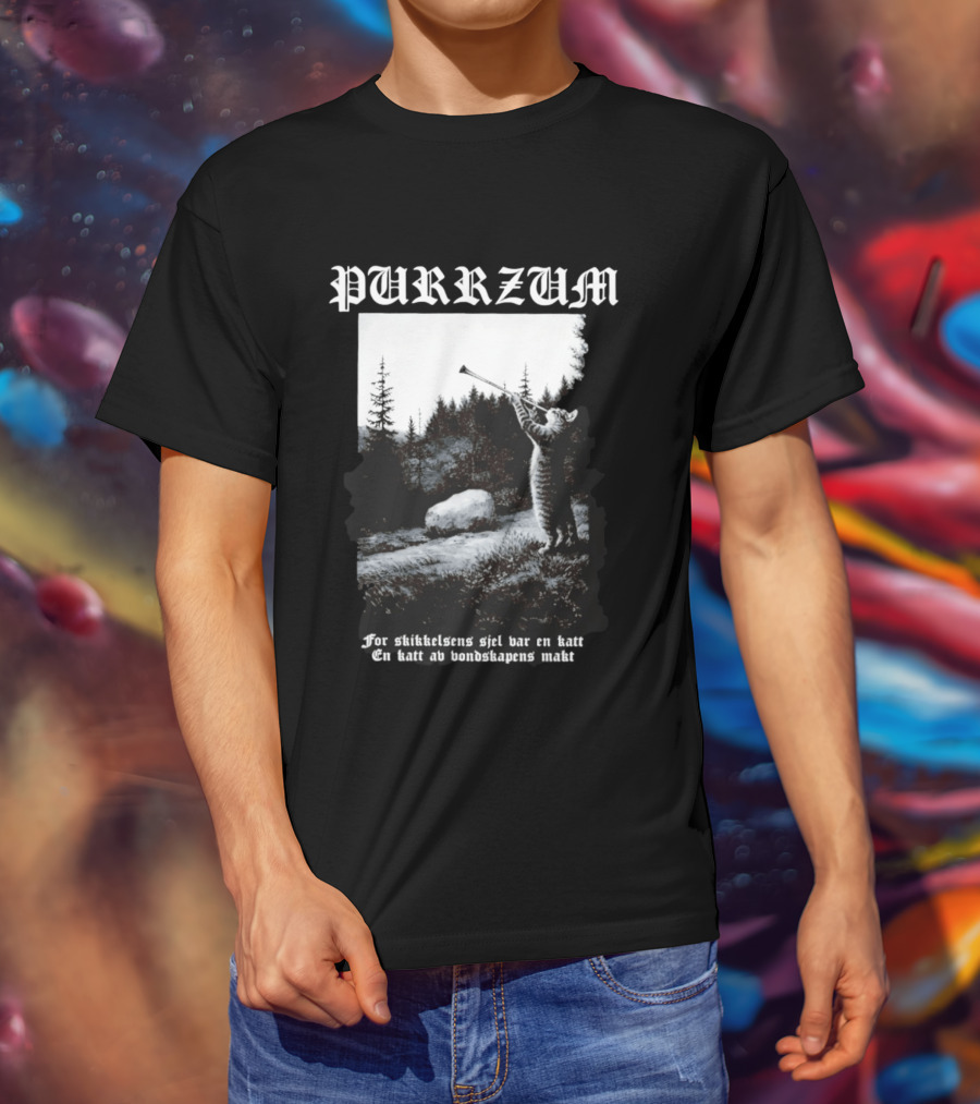 Purrzum Cat Black Metal Burzum For Skikkelsens Sjel Var En Katt En Katt Av Ondskapens Makt T-Shirt