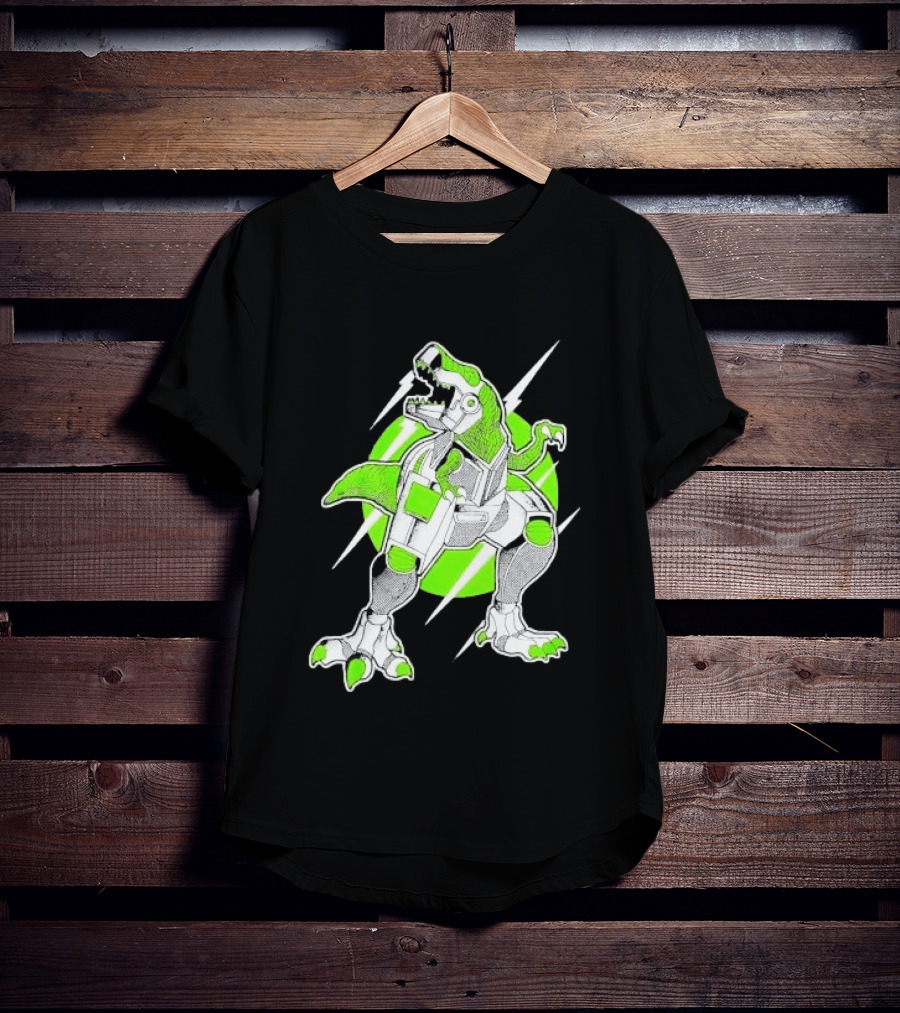 Robo Rex Neon Green Cybernetic Dinosaur Tech Science Fiction High Voltage T-Shirt