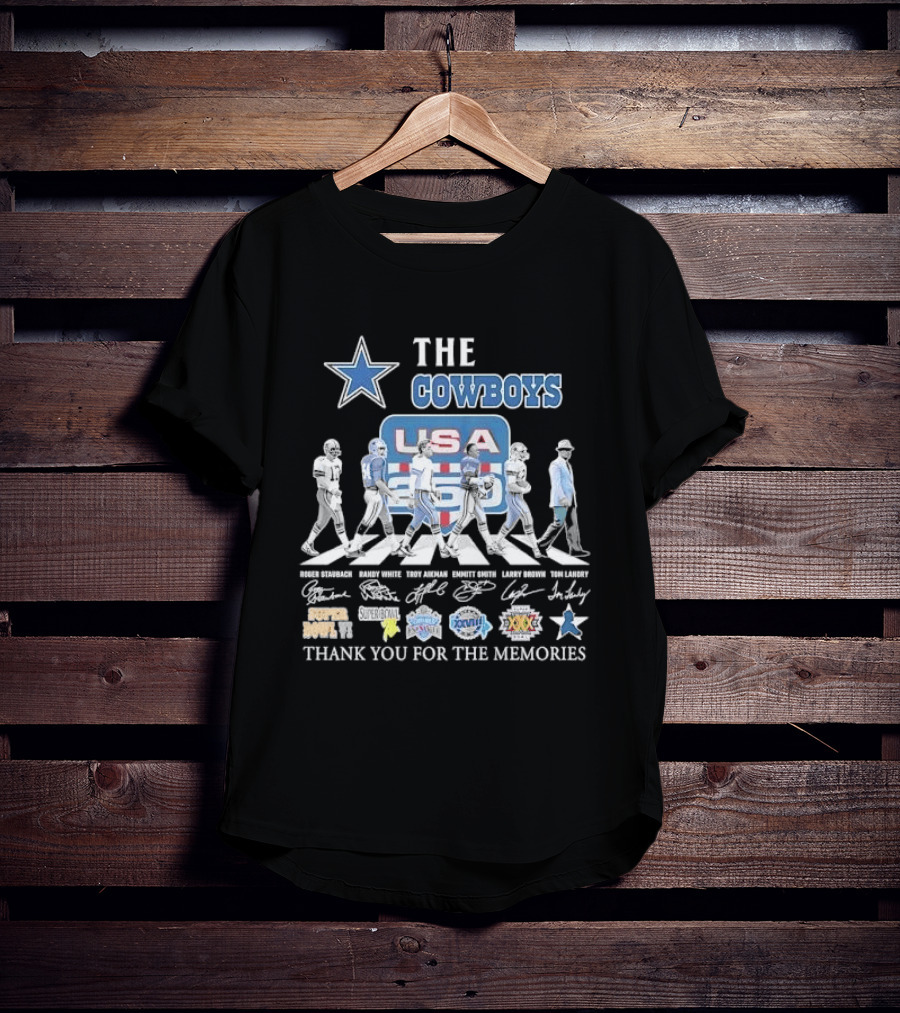 THE COWBOYS Roger Staubach Randy White Troy Aikman Emmitt Smith Larry Brown Thank You For The Memories USA T-Shirt