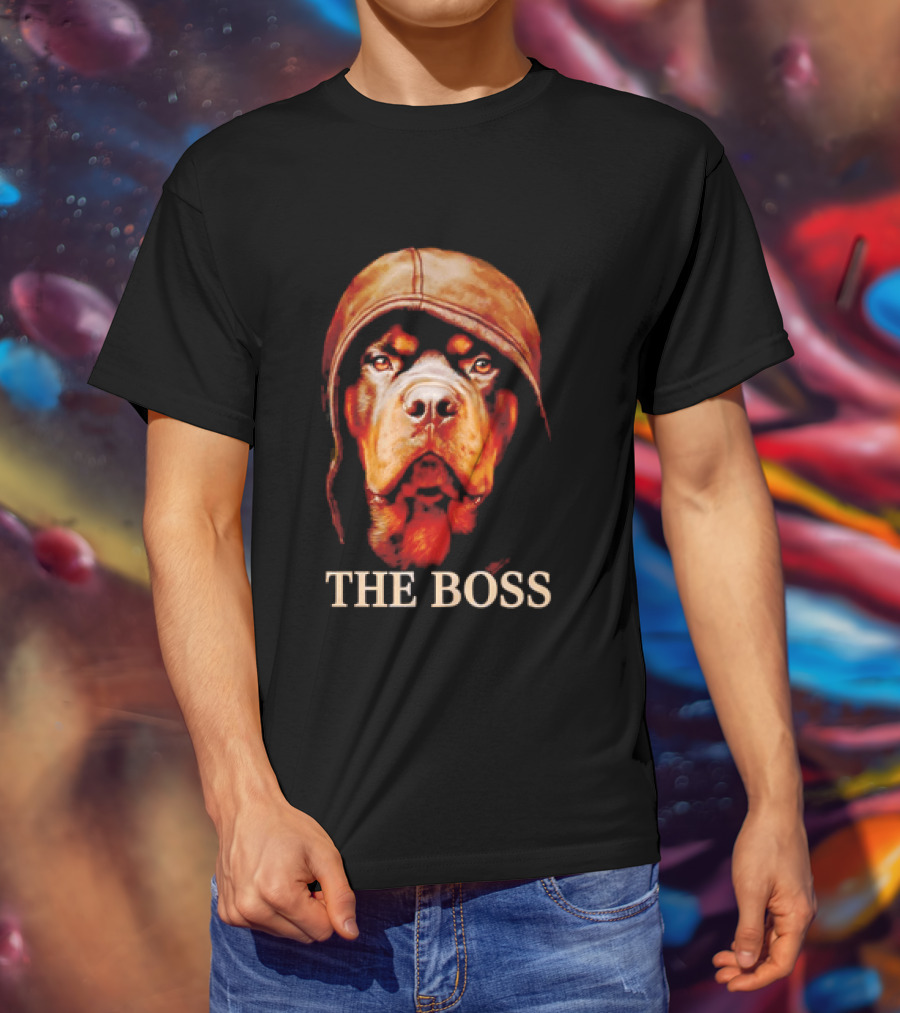 The Boss Rottweiler Wearing Aviator Cap T-Shirt