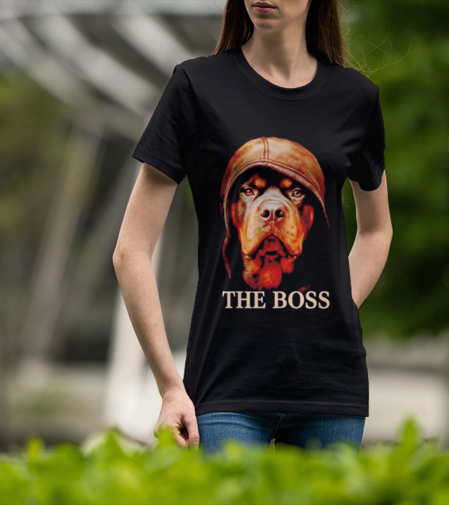 The Boss Rottweiler Wearing Aviator Cap T-Shirt