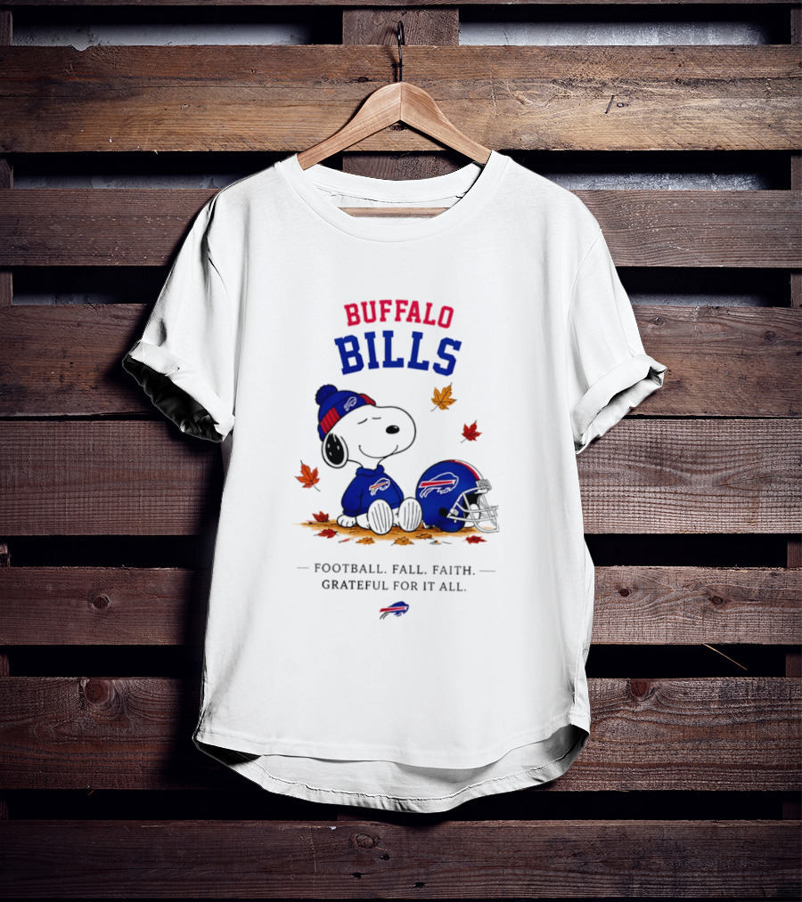 Buffalo Bills Snoopy Football Fall Faith Grateful For It All Leaves T-Shirt