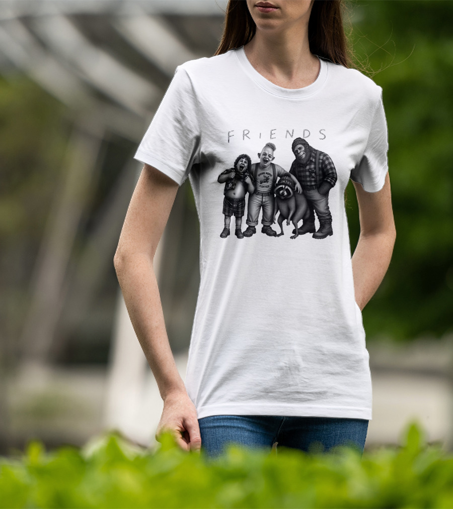 Friends Owning Moose Coffee Jmthy Big Foot Raccoon T-Shirt