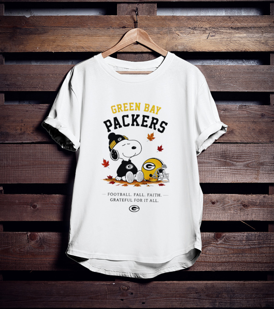 Green Bay Packers Snoopy Football Fall Faith Grateful For It All T-Shirt