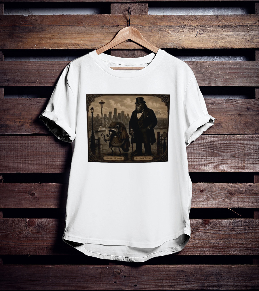 Jimothy Holmes Bigfoot Watson In Vintage Detective Scene Seattle Skyline T-Shirt