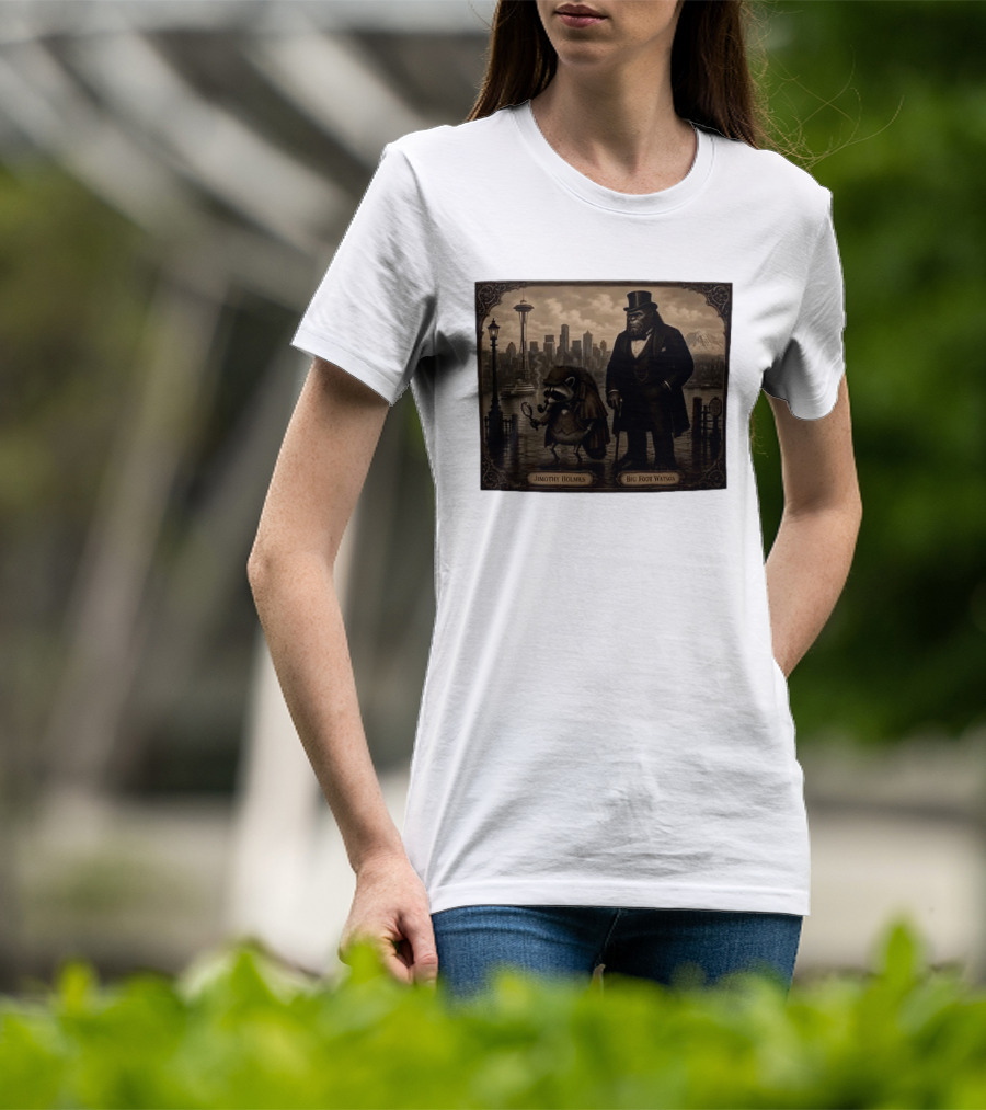 Jimothy Holmes Bigfoot Watson In Vintage Detective Scene Seattle Skyline T-Shirt