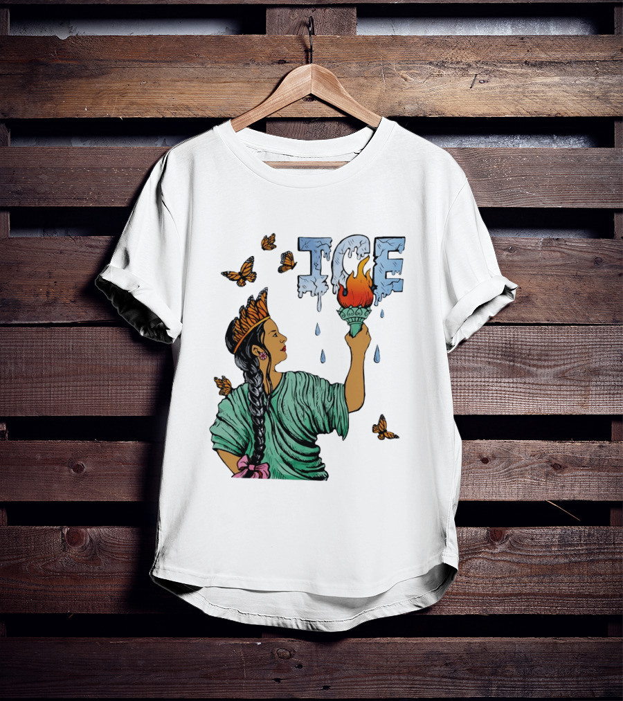 Liberty ICE Melt Activism With Monarch Butterflies And Torch Symbolism T-Shirt