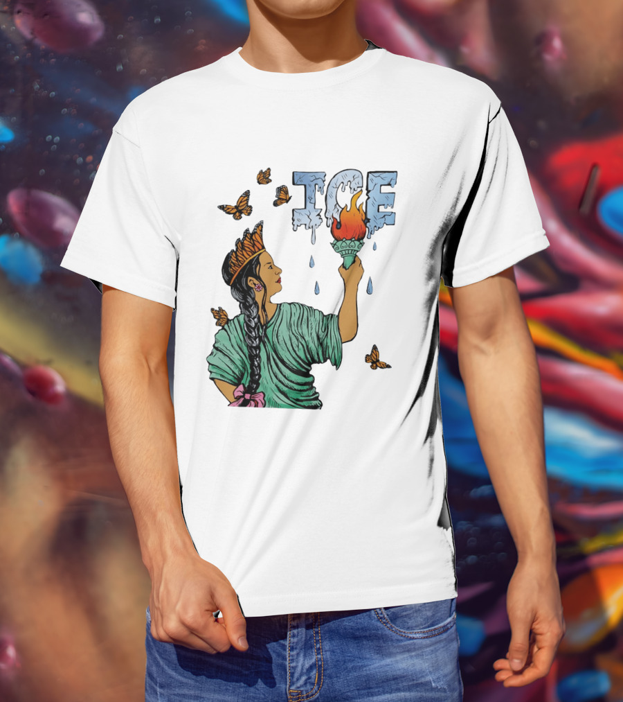 Liberty ICE Melt Activism With Monarch Butterflies And Torch Symbolism T-Shirt