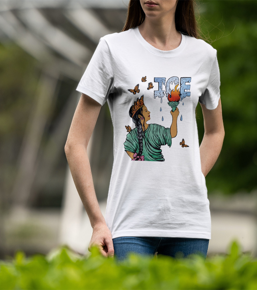 Liberty ICE Melt Activism With Monarch Butterflies And Torch Symbolism T-Shirt