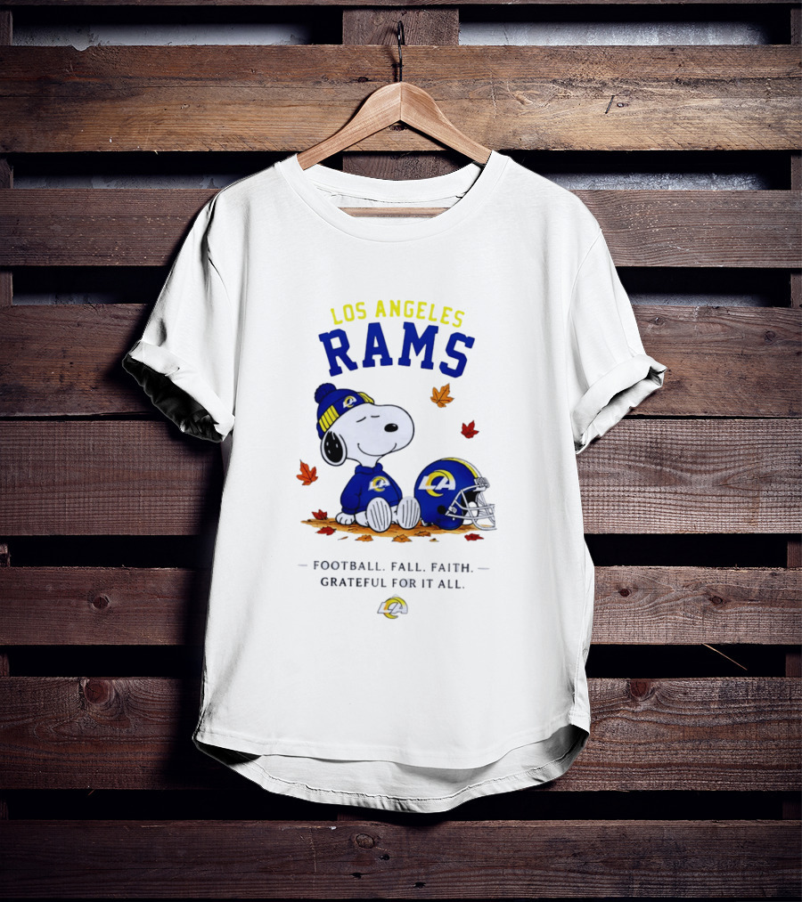 Los Angeles Rams Snoopy Football Fall Faith Grateful For It All NFL Peanuts Fan Gear T-Shirt