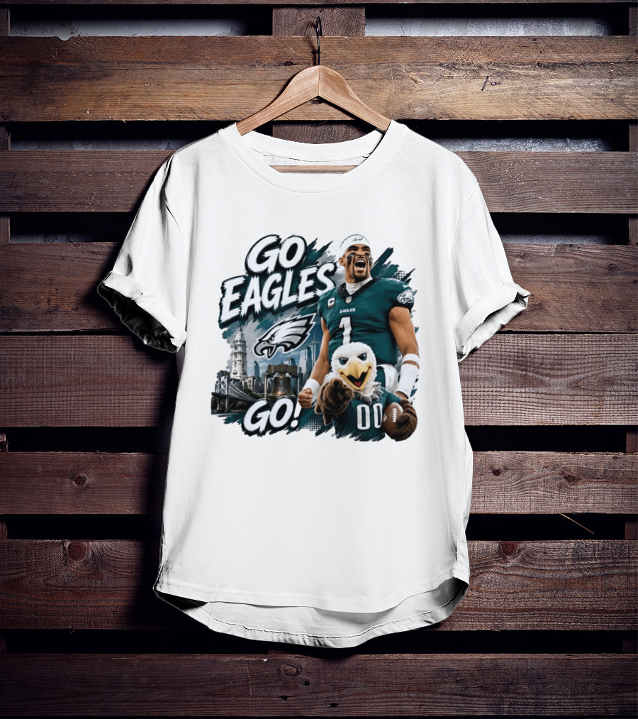 Go Eagles Go Philadelphia Eagles Jalen Hurts Swoop Football Skyline T-Shirt