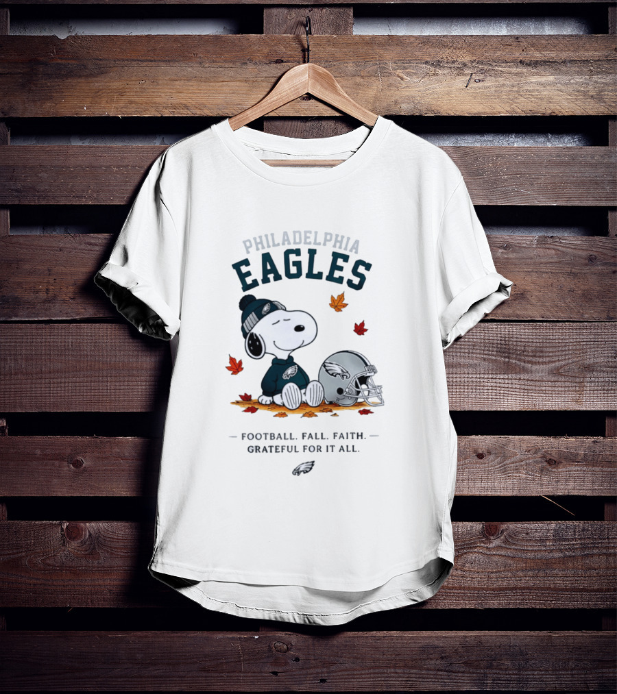 Philadelphia Eagles Snoopy Football Fall Faith Grateful For It All T-Shirt