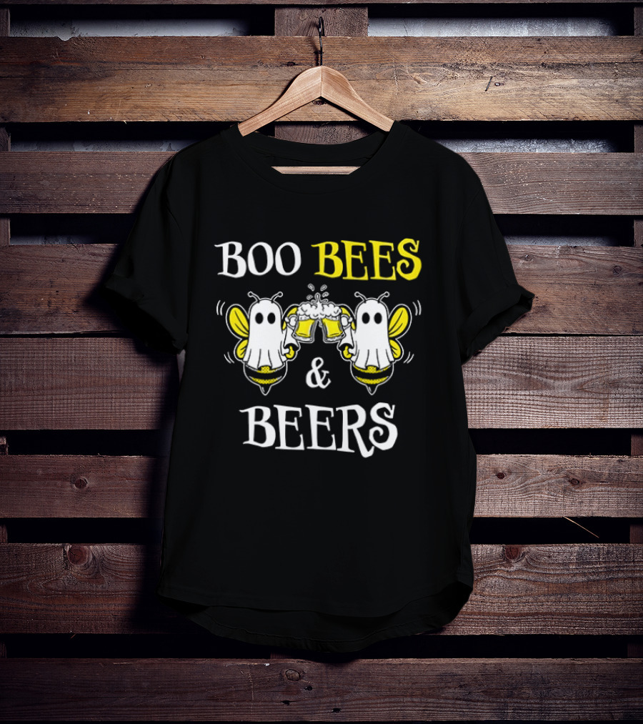 Boo Bees And Beers Halloween 2026 Bumblebee Ghosts Toasting T-Shirt
