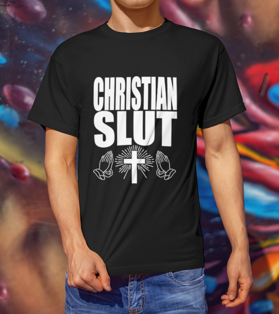 Christian Slut Praying Hands Cross Iconography T-Shirt