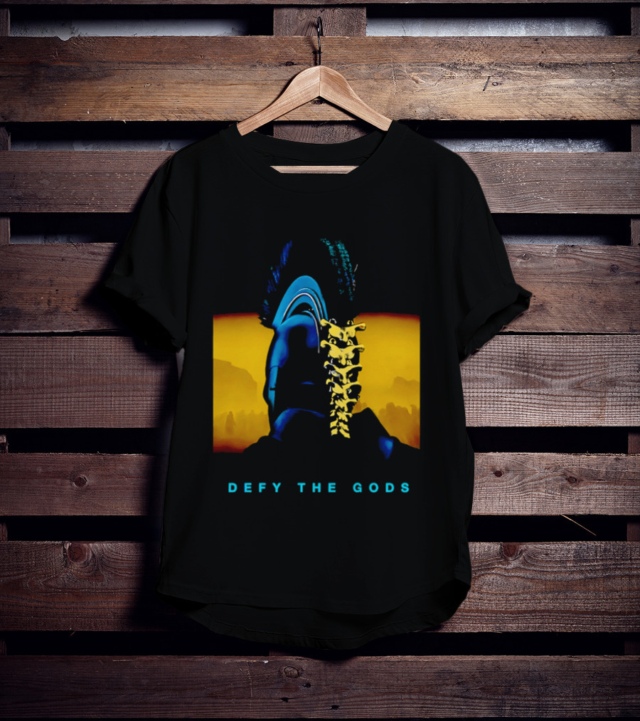 Defy The Gods Spartan Warrior Helmet Art Blue And Gold T-Shirt