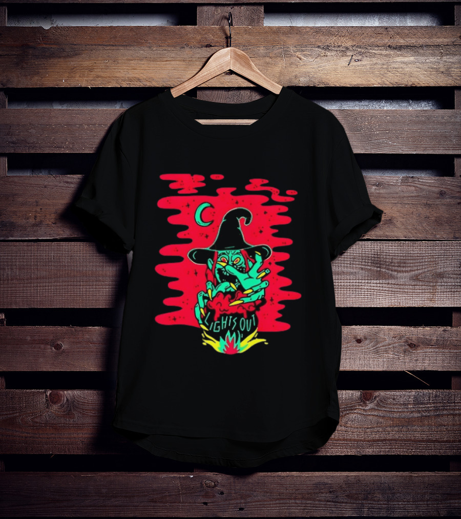 Lights Out Podcast Witch Halloween 2026 Crescent Moon T-Shirt