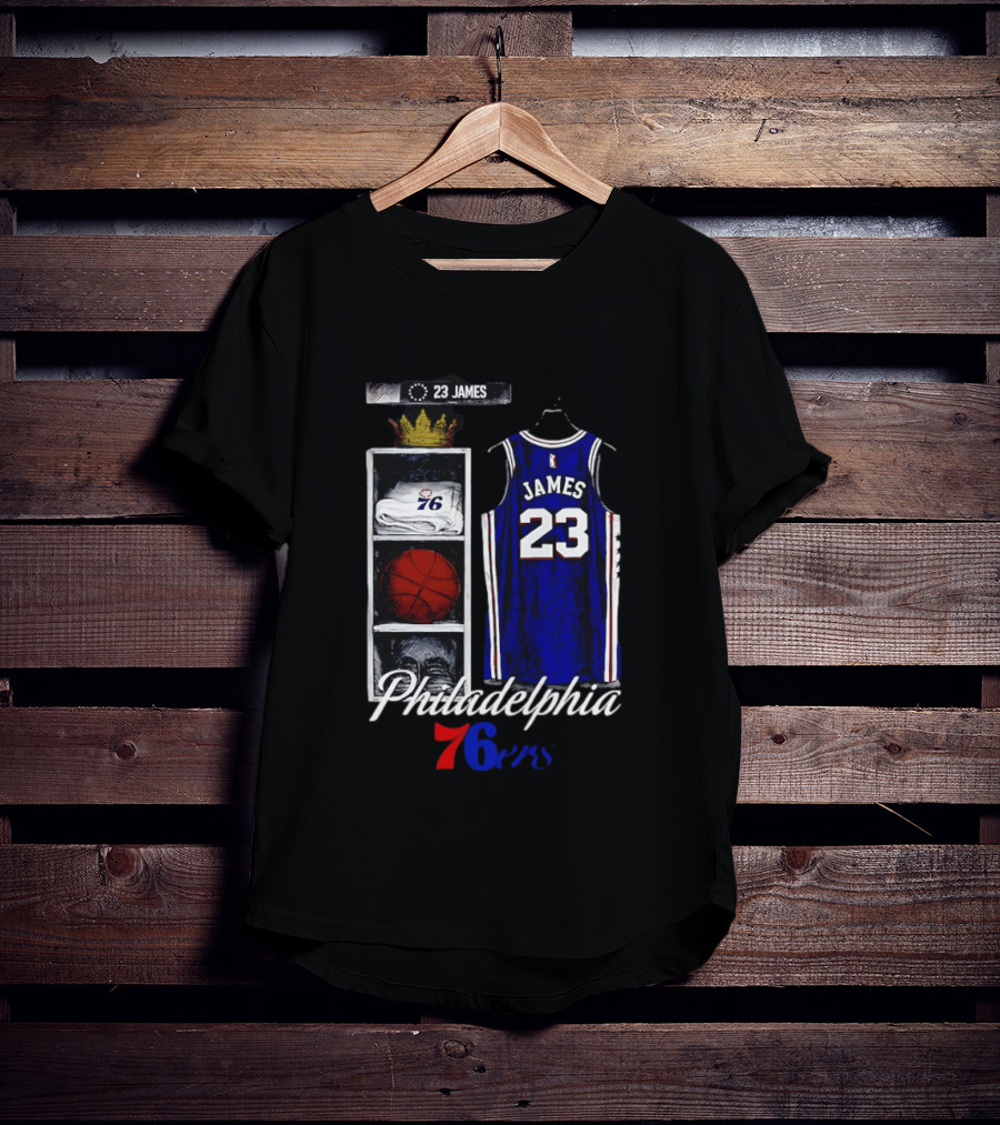 Philadelphia 76ers LeBron James 23 Basketball Jersey Locker Room Display T-Shirt