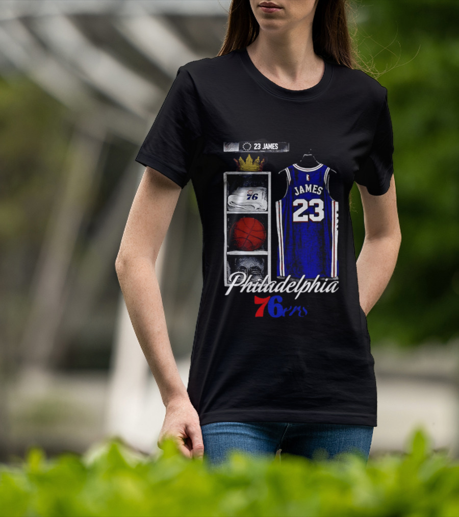Philadelphia 76ers LeBron James 23 Basketball Jersey Locker Room Display T-Shirt