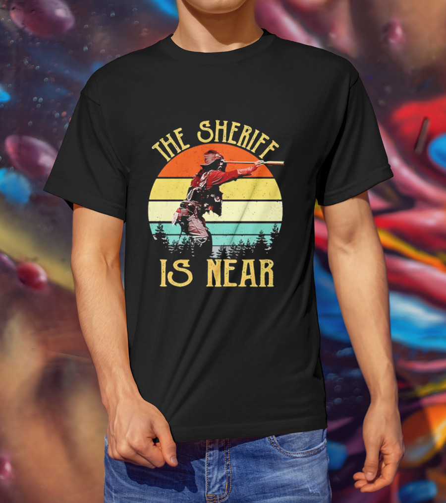 The Sheriff Is Near Western Cowboy Retro Sunset T-Shirt