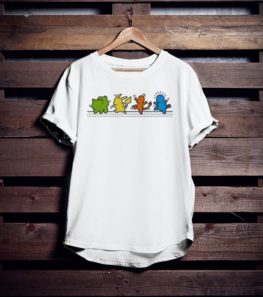 Dancing Pikachu Bulbasaur Charmander Squirtle Line Up T-Shirt