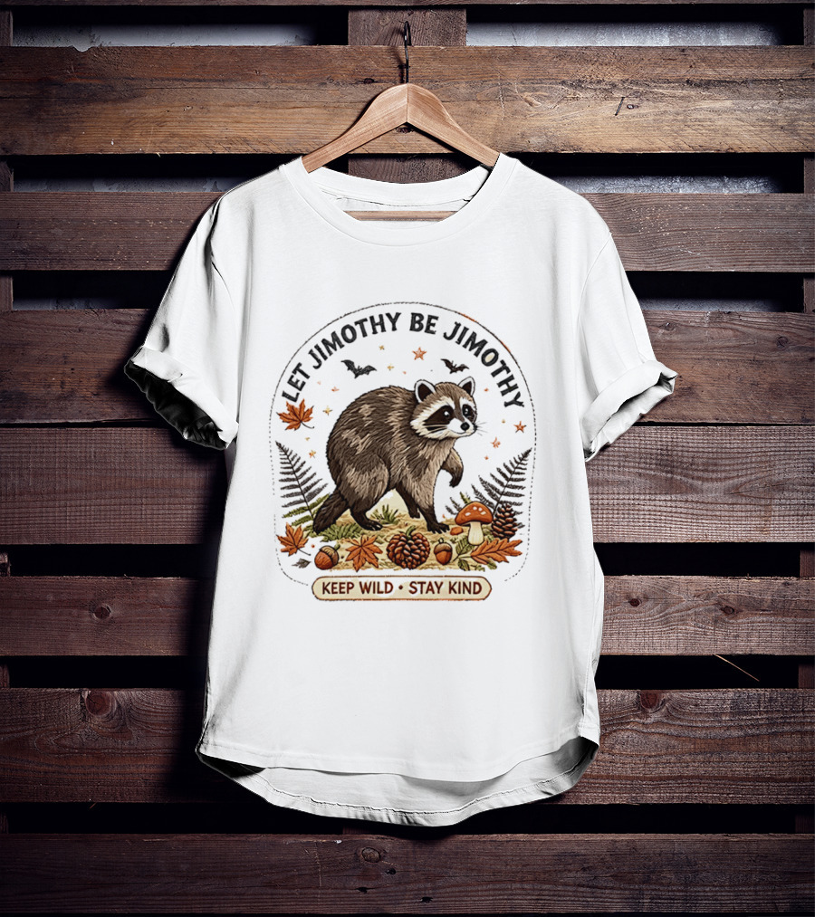 Let Jimothy Be Jimothy Keep Wild Stay Kind Raccoon Autumn Nature Scene T-Shirt