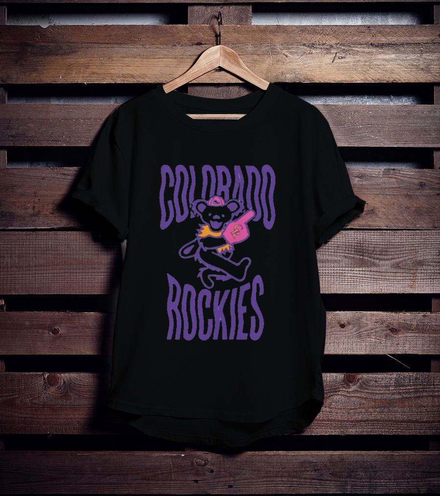 Colorado Rockies Grateful Dead Bear With Foam Finger Fan T-Shirt
