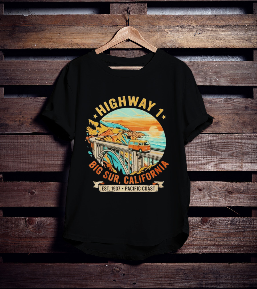 Highway 1 Big Sur California Pacific Coast Est 1937 Vintage Scenic Road Trip T-Shirt