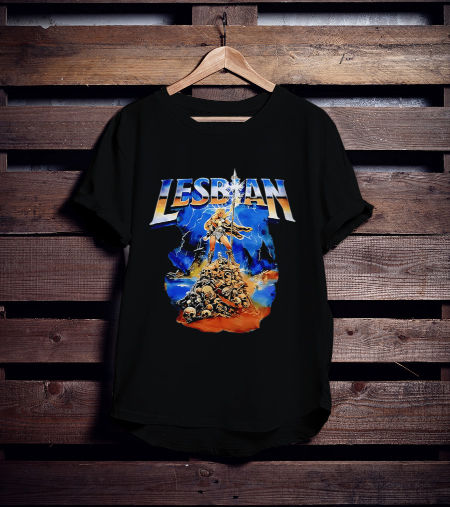 LESBIAN Warrior Epic Pose Amidst Pile Of Skulls And Lightning T-Shirt