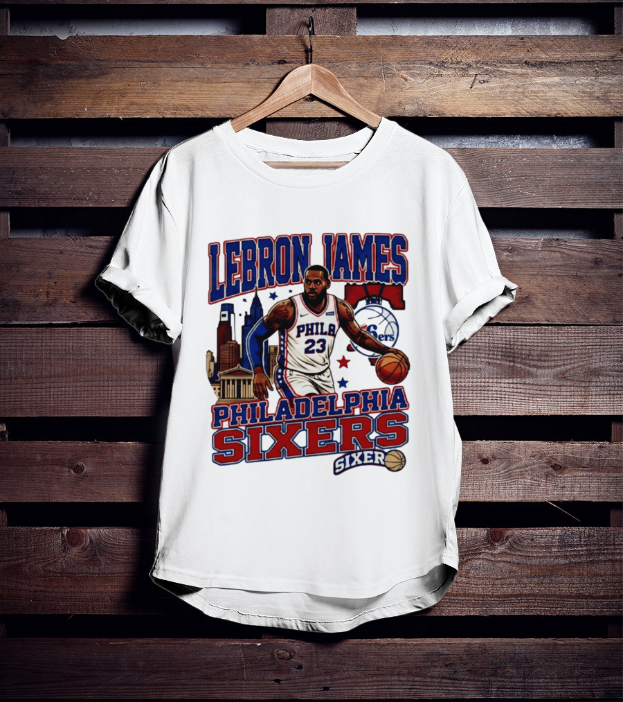 LeBron James Philadelphia Sixers No 23 Jersey Cityscape Basketball T-Shirt