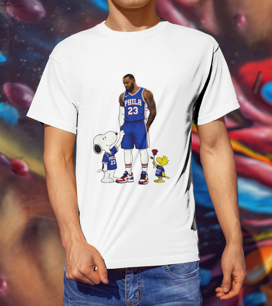 Philadelphia 76ers LeBron James With Snoopy And Woodstock 2026 T-Shirt