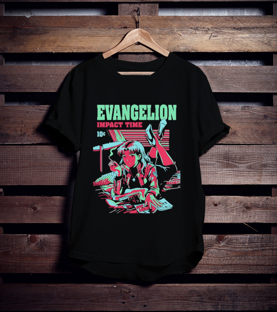 Evangelion Impact Time Misato Katsuragi Smoking Gun Bed Pulp Fiction Visual 90s T-Shirt